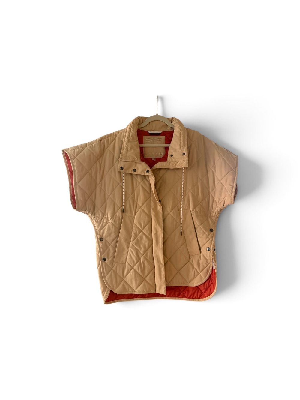 Quilted Short-Sleeve Puffer Vest - Tan with Red Lining